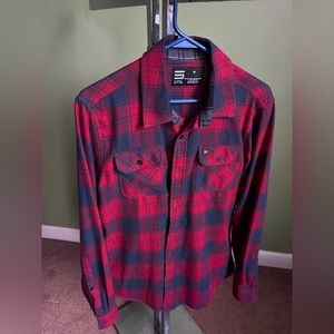 Mens used Three Sixty Six red plaid cotton/poly flannel work shirt size 16.5